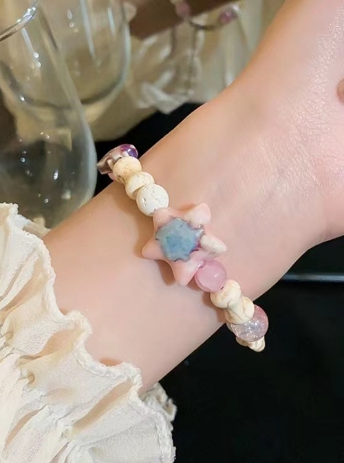 Light Color Ocean Star Ceramic Glass Beads Coral Stone Cute Girl Versatile Kawaii Fashion Bracelet