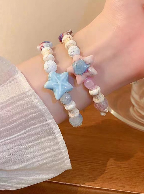 Light Color Ocean Star Ceramic Glass Beads Coral Stone Cute Girl Versatile Kawaii Fashion Bracelet