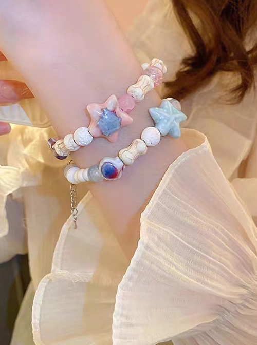 Light Color Ocean Star Ceramic Glass Beads Coral Stone Cute Girl Versatile Kawaii Fashion Bracelet