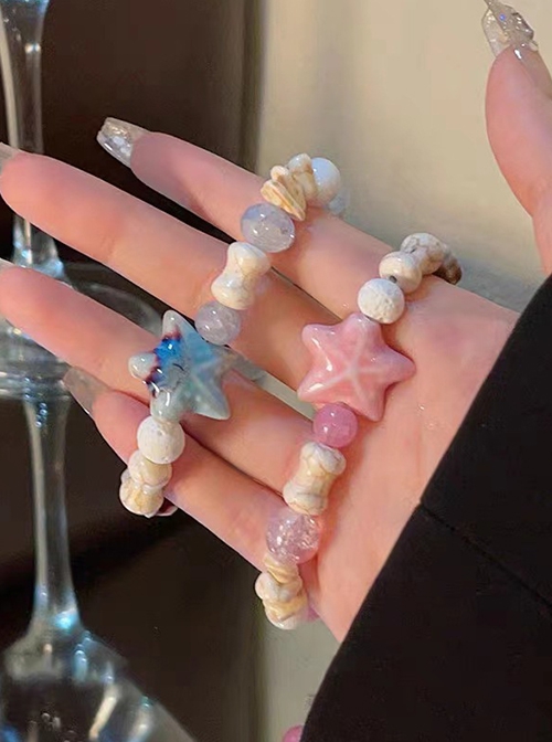 Light Color Ocean Star Ceramic Glass Beads Coral Stone Cute Girl Versatile Kawaii Fashion Bracelet