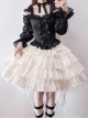 Romantic Artists French Style Contrast Color Classic Lolita Off Shoulder Long Sleeves Ruffles Shirt Cupcake Skirt Set