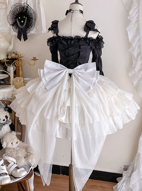 Romantic Artists French Style Contrast Color Classic Lolita Off Shoulder Long Sleeves Ruffles Shirt Cupcake Skirt Set