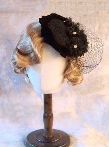 French Style Elegant Lady Handmade Retro Lace Mesh Yarn 3D Flowers Classic Lolita Black Hat