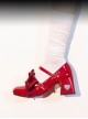 Valentines Day Series Classic Lolita Elegant Satin Bowknot Double Shoelaces Heart Shaped Hollow Heel Mary Jane Shoes