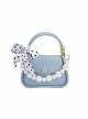 French Elegant Stylish Pearl Chain Polka Dot Bowknot Silk Scarf Classic Lolita Crossbody Bag