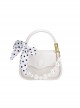 French Elegant Stylish Pearl Chain Polka Dot Bowknot Silk Scarf Classic Lolita Crossbody Bag