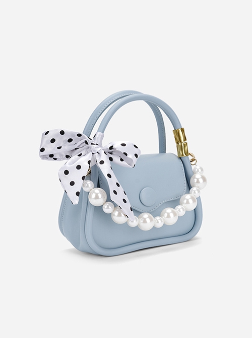 French Elegant Stylish Pearl Chain Polka Dot Bowknot Silk Scarf Classic Lolita Crossbody Bag