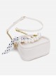 French Elegant Stylish Pearl Chain Polka Dot Bowknot Silk Scarf Classic Lolita Crossbody Bag