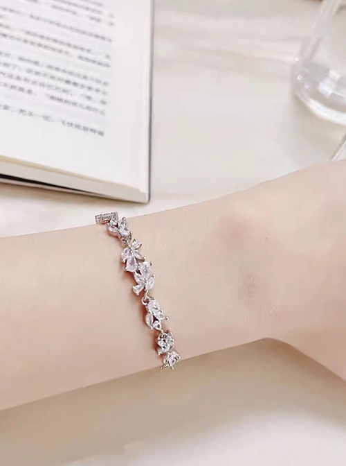 Exquisite Girl Light Luxury Style Versatile Stylish Elegant Wisteria Flower Zircon Classic Lolita Bracelet