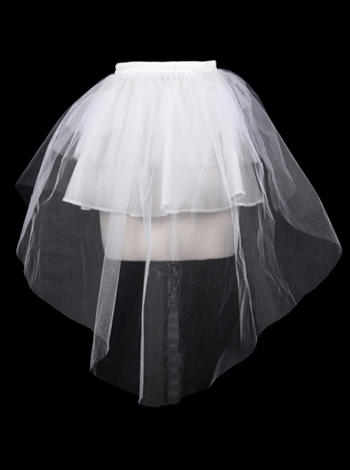 Gothic Style Layered Hard Net Waist Tenri Elastic White Asymmetric Short Skirt