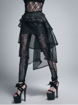 Gothic Style Slightly Transparent Lace Layered Mesh Fabric Waist Elastic Band Black Fluffy Skirt