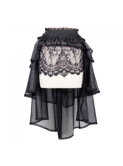 Gothic Style Slightly Transparent Lace Layered Mesh Fabric Waist Elastic Band Black Fluffy Skirt