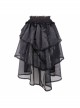 Gothic Style Slightly Transparent Lace Layered Mesh Fabric Waist Elastic Band Black Fluffy Skirt