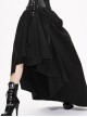 Punk Style Twill Weave Waist Heat-Sealed Fabric Adjustable Drawstring Black Long Hem Skirt