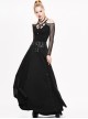 Punk Style Twill Weave Waist Heat-Sealed Fabric Adjustable Drawstring Black Long Hem Skirt