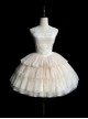 Ivory Tower Series French Elegant Apricot Ruffles Lace Classic Lolita Sleeveless Fluffy Mesh Yarn Hem  Short Dress