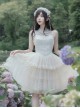 Ivory Tower Series French Elegant Apricot Ruffles Lace Classic Lolita Sleeveless Fluffy Mesh Yarn Hem  Short Dress