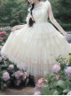 Ivory Tower Series French Elegant Apricot Ribbon Bowknot Ruffles Lace Classic Lolita Flying Sleeves Fluffy Hem Dress