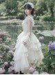 Ivory Tower Series French Elegant Apricot Ribbon Bowknot Ruffles Lace Classic Lolita Flying Sleeves Fluffy Hem Dress