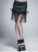 Gothic Style Stretch Jacquard Fabric Side Frog Design With Lace Fringe Hem Black Tie Rope Short Skirt