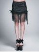 Gothic Style Stretch Jacquard Fabric Side Frog Design With Lace Fringe Hem Black Tie Rope Short Skirt