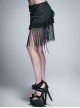 Gothic Style Stretch Jacquard Fabric Side Frog Design With Lace Fringe Hem Black Tie Rope Short Skirt