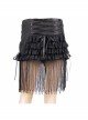 Gothic Style Stretch Jacquard Fabric Side Frog Design With Lace Fringe Hem Black Tie Rope Short Skirt