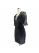 Gothic Style Sexy Velvet Splicing Hollow Rose Mesh Front Chest V Neck With Lace Rope Black Ruffle Dress