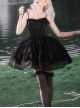 Ivory Tower Series French Retro Black Ribbon Bowknot Ruffles Lace Elegant Classic Lolita Sleeveless Fluffy Tutu Dress