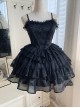 Ivory Tower Series French Retro Black Ribbon Bowknot Ruffles Lace Elegant Classic Lolita Sleeveless Fluffy Tutu Dress