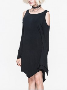 Gothic Loose Knit With Bat Spike Hem Black Sleeveless Dress