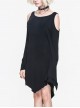 Gothic Loose Knit With Bat Spike Hem Black Sleeveless Dress