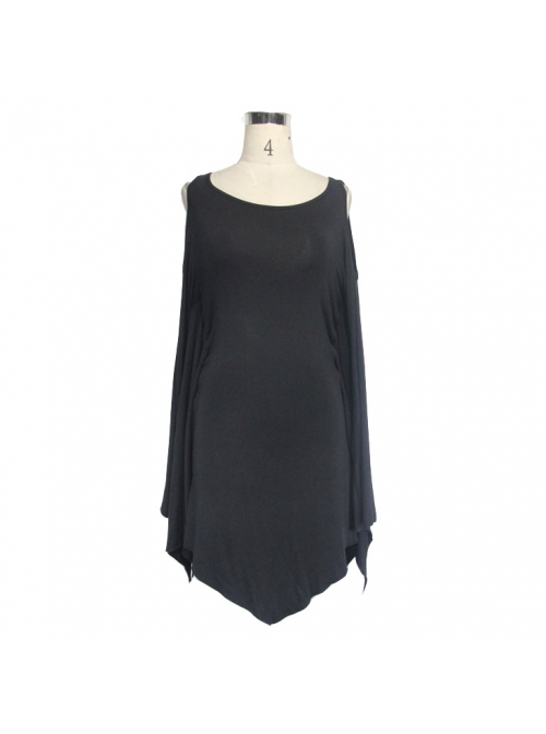 Gothic Loose Knit With Bat Spike Hem Black Sleeveless Dress