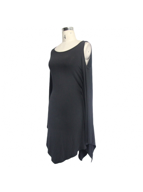 Gothic Loose Knit With Bat Spike Hem Black Sleeveless Dress