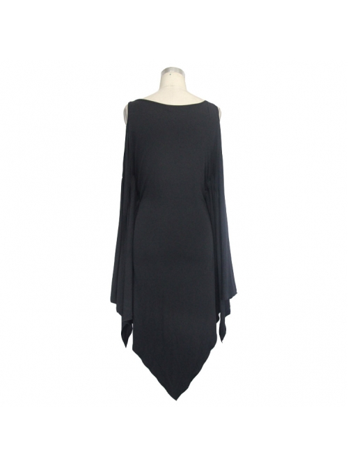 Gothic Loose Knit With Bat Spike Hem Black Sleeveless Dress