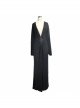 Gothic Style Simple Knitted Deep V Neck Front With Frog Button Black Bat Long Sleeve Dress