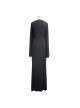 Gothic Style Simple Knitted Deep V Neck Front With Frog Button Black Bat Long Sleeve Dress