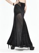 Gothic Style Gorgeous Velvet Pattern Splicing Slightly Transparent Elastic Mesh Fabric Front Center Cross Pattern Black Long Skirt