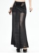 Gothic Style Gorgeous Velvet Pattern Splicing Slightly Transparent Elastic Mesh Fabric Front Center Cross Pattern Black Long Skirt