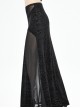 Gothic Style Gorgeous Velvet Pattern Splicing Slightly Transparent Elastic Mesh Fabric Front Center Cross Pattern Black Long Skirt