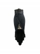 Punk Style Asymmetrical Elastic Thin Front Middle Eyelet Rope With Invisible Zipper Black Half Slit Tight Skirt