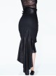 Punk Style Asymmetrical Elastic Thin Front Middle Eyelet Rope With Invisible Zipper Black Half Slit Tight Skirt