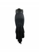 Punk Style Asymmetrical Elastic Thin Front Middle Eyelet Rope With Invisible Zipper Black Half Slit Tight Skirt