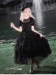 Ivory Tower Series Elegant Puff Sleeves Black Ribbon Bowknot Lace Classic Lolita Fluffy Five-Section Ruffles Dress