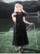 Ivory Tower Series Elegant Puff Sleeves Black Ribbon Bowknot Lace Classic Lolita Fluffy Five-Section Ruffles Dress