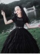 Ivory Tower Series Elegant Puff Sleeves Black Ribbon Bowknot Lace Classic Lolita Fluffy Five-Section Ruffles Dress