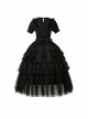 Ivory Tower Series Elegant Puff Sleeves Black Ribbon Bowknot Lace Classic Lolita Fluffy Five-Section Ruffles Dress