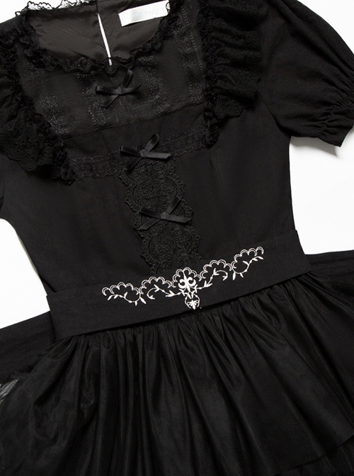 Ivory Tower Series Versatile Classic Lolita Elegant French Black Lace Ruffles Ribbon Embroidered Belt