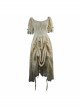 Punk Style Retro Double Layer Roving Fabric Cuffs With Lace Embroidery And Three Dimensional Ribbon Decoration White Adjustable Short Sleeved Dress