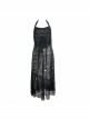 Punk Style Hole Knit Adjustable Halter Neck Splicing Skull Mesh Black Sexy Backless Long Skirt